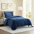thumbnail image 5 of Nestl  Reversible Cut Plush Duvet Cover Set -  Soft Front Cut Plush Fleece & Back Brushed Microfiber Comforter Cover Navy Blue Twin 2 Piece, 5 of 5