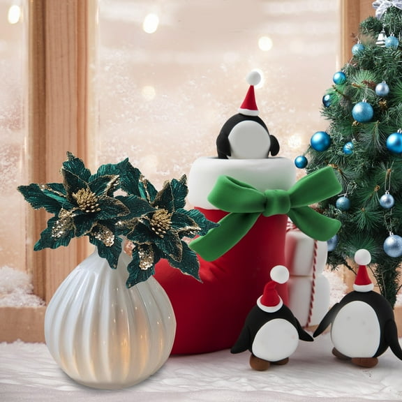 JingChun 1Pc Velvet Artificial Poinsettia Flowers Fake Poinsettia Blooms for Christmas Trees and Holiday Decorations
