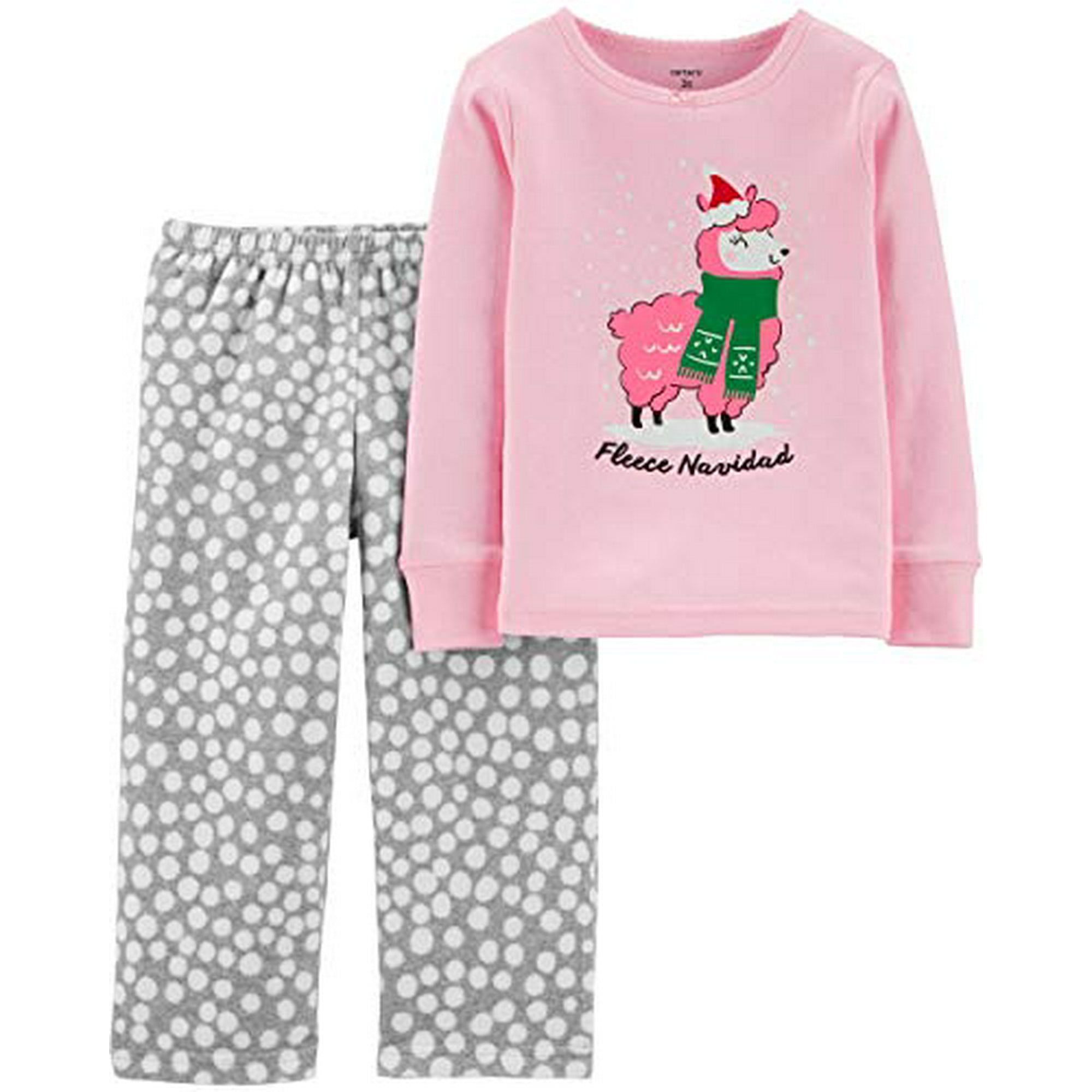 Toddler Girls 2 Piece 12 Month Fleece Navidad Snug Fit Cotton Fleece Pajamas Pink Gray Llama Walmart