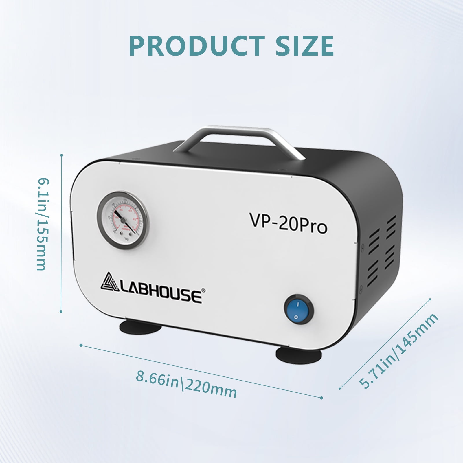 LABHOUSE Lab Vacuum Filtration Pump VP-20PRO, Negative Pressure Adjustable Diaphragm Oil Free Pump 20L/min with Rubber Tube for Laboratory