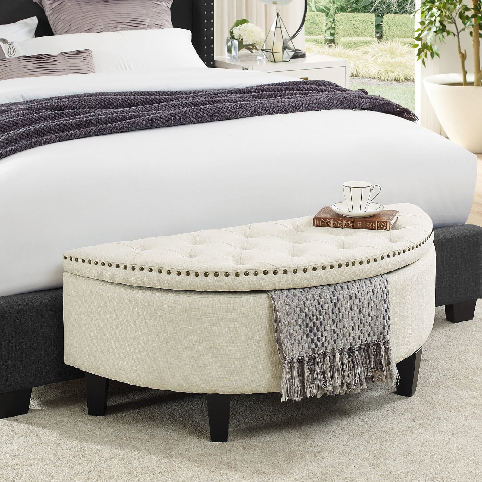 Inspired Home Linen Half Moon Storage Ottoman
