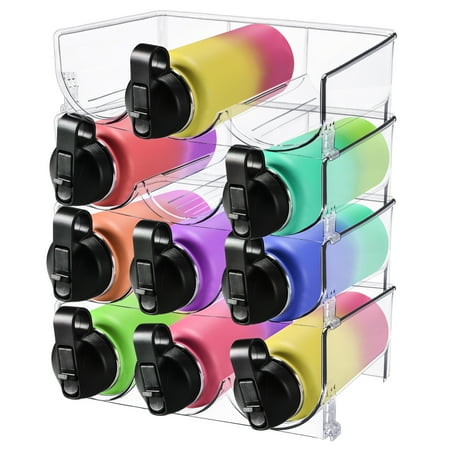 

Jahy2Tech 4 Layer Plastic Water Bottle Organizer Rack Stackable Bottle Holder for Insulated Tumbler Sports Flask Bottles Kids Water Bottle Travel Bottle