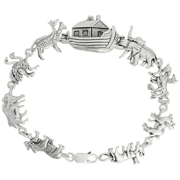 925 Sterling Silver Solid Italian Noah's Ark Charm Bracelet