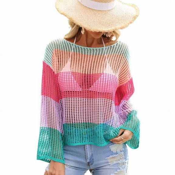 TINYSOME Womens Bathing Suit Cover-Ups Long Sleeve Crochet-Swim Beach-Cover Up Top