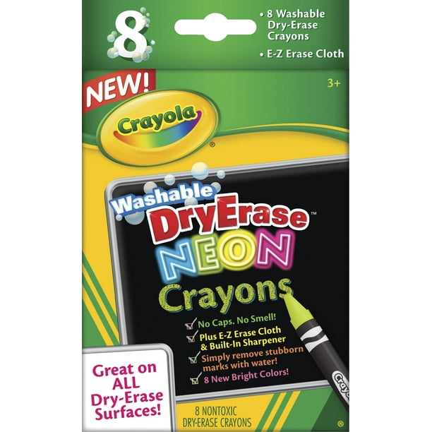 Crayola Washable DryErase Crayon Set, 8 Colors, Neon Assorted Colors