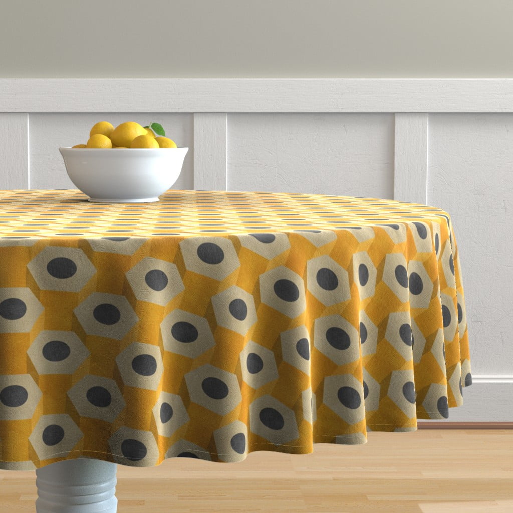 Round Tablecloth Pencils Teacher Student School Classroom Yellow Cotton Sateen