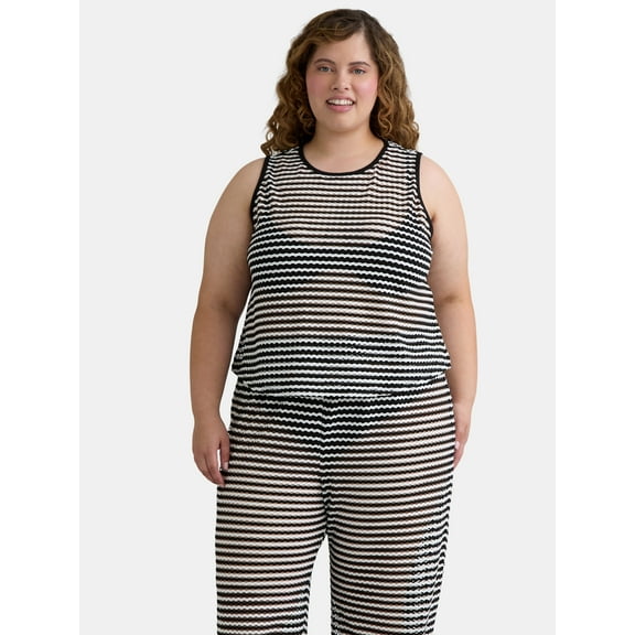 Time and Tru Women's and Women's Plus Striped Mesh Tank Coverup, Sizes XS-2X