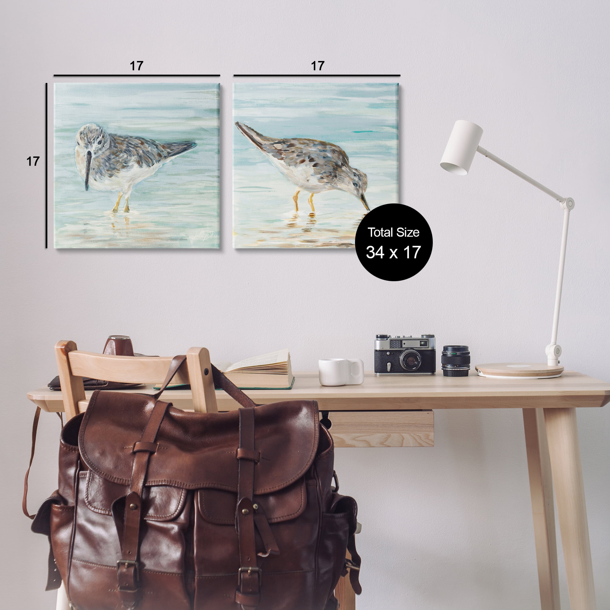 Stupell Industries Piping Plover Shoreline Birds Animals Painting Wrapped Canvas Art Print Wall Art, 17 x 17, Set of 2
