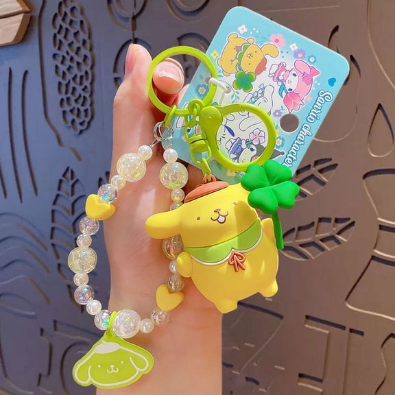 Kuromi Pompom Purin Cinnamoroll Melody Pachacoo Pendant Keychain Key Ring Model Gifts