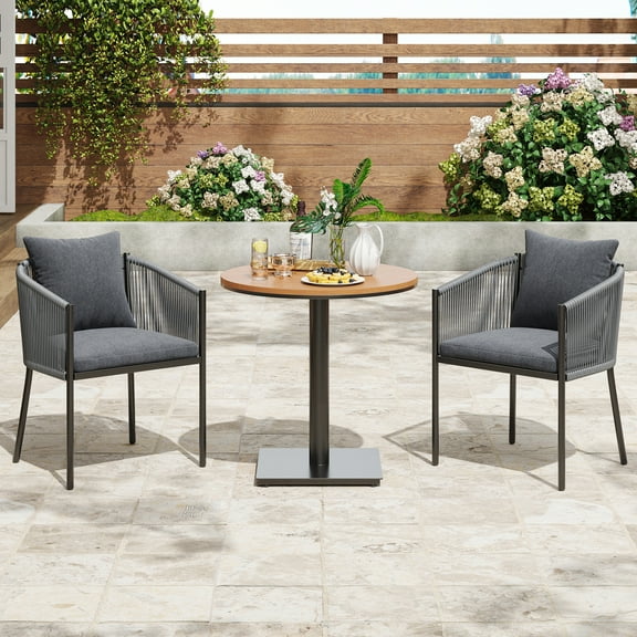 STARY 3 Pieces Outdoor Bistro Set, Outdoor Dining Patio Set with 2 Rattan Wicker Chairs and 1 Outdoor Side Table for Lawn, Deck Backyard, Poolside