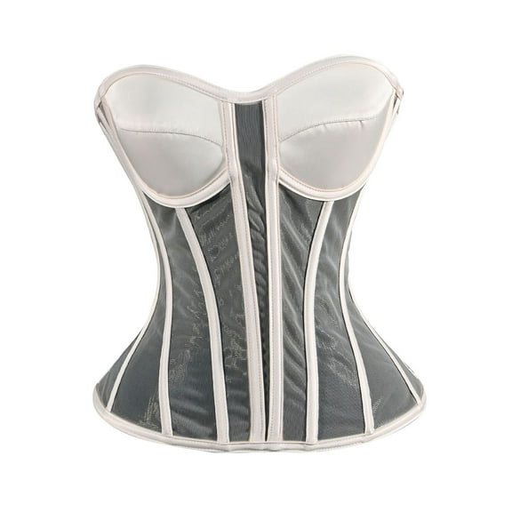 Hvyesh Corset Tops for Women Renaissance Boned Mesh Bustier Overbust Vintage Strapless Lace Up Waist Trainer Bodyshaper Tube Top Beige