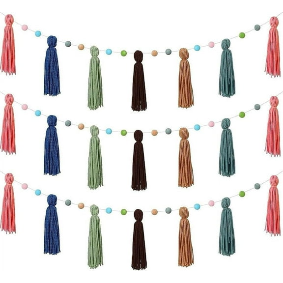 Rainbow Boho Yarn Tassel Garland Brown Retro Party Tassel Banner Bunting Streamer Colorful Wall Hanging Tassels Banner Wool Tassel Garland Banner for Party Home Dorm Office Decor Colorful 1pc