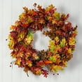 thumbnail image 3 of Nearly Natural 32" Autumn Oak Leaf, Berries and Pumpkin Artificial Wreath, Orange, 3 of 4
