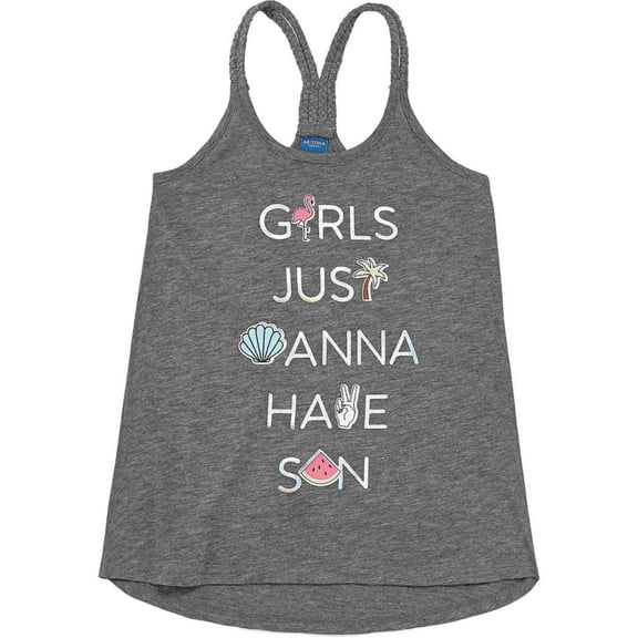 Girls Gray Girl's Just Wanna Have Sun Tank Top T-Shirt Semi-Sheer 3XL Plus 22.5