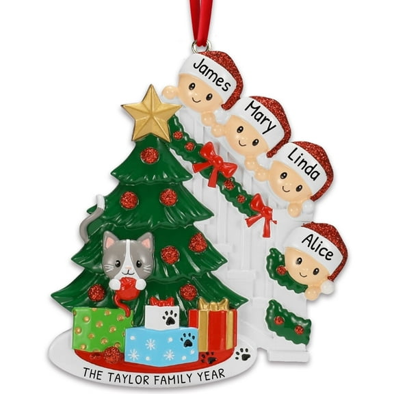 Personalized Family Christmas Ornaments - Family of 4 Christmas Ornament 2024 Custom Family Tree Ornament Customized Christmas Family of 4 Peeking Presents Ornament