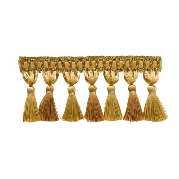 4" (10cm) Noblesse Collection Elegant Tassel Fringe Trim # TFH4,, Canary Gold #4875 (Dark Gold, Yellow Gold) Sold By The Yard (36"/3 ft/0.9m)