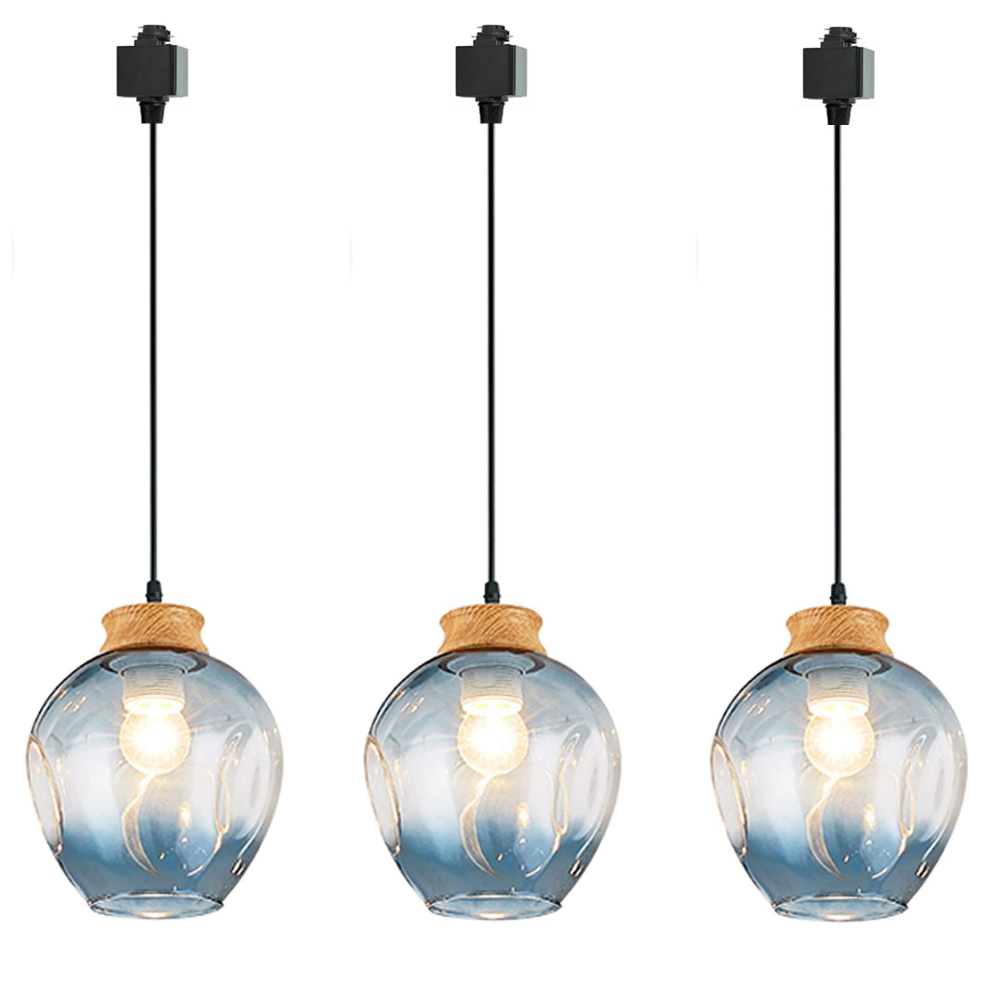 krystal punkt sokker FSLiving 3-Lights Ceiling Lamp Set for H-Type Track Nordic Blue Glass  Lampshade Loft Style with 1.6ft Cord Light Fixtures Minimalist Retro Pendant  Light Bulbs Not Included - Walmart.com