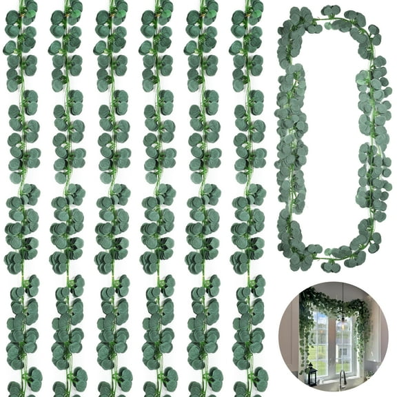 48 PCS Eucalyptus Garlands, Artificial Green Eucalyptus Leaves, Realistic Faux Eucalyptus Wreath for Wedding, Party, Home Decoration, Indoor Outdoor Use, Bulk Pack of Eucalyptus Leaf Garland