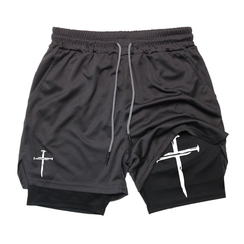 Cross Graphic 2 in 1 Workout Running Shorts for Men Christian Gym Performance Shorts with Phone Pocket Towel Loop Active Wear Blue L Walmart