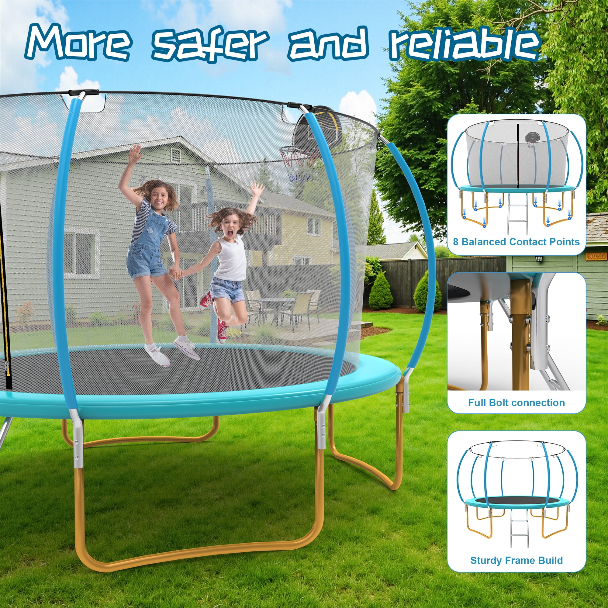 OVATO 1200LBS 12FT Trampoline for Adults and Kids,Trampoline with Enclosure,Basketball Hoop, Recreational Trampoline with Ladder, Heavy Duty Trampoline Capacity for 5-6 Kids