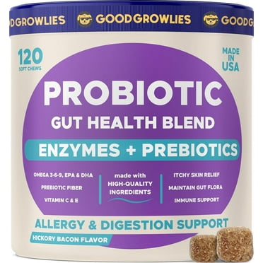 Vet-Created Probiotics & Digestive Enzymes for Dogs | Gut Health & Digestive Function Support | Pumpkin & Omega | Diarrhea, & Seasonal Allergies & Itching | Prebiotic Supplement Chew