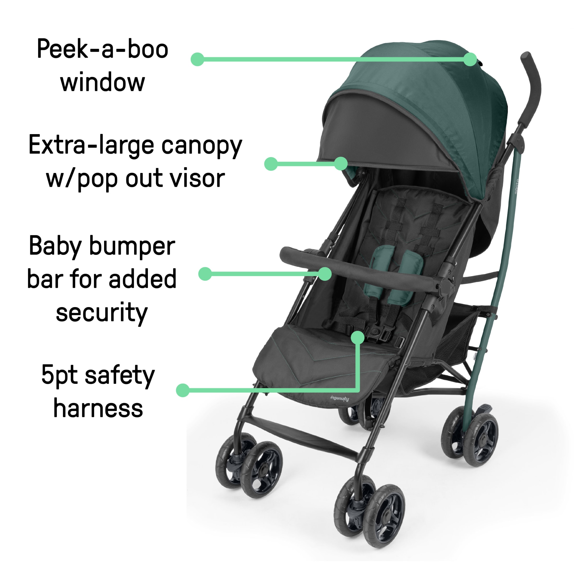 Ingenuity 3Dlite Jewel Lightweight Stroller, Green photo 4