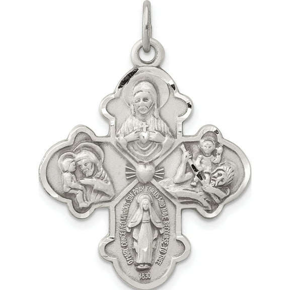 Sterling Silver Antiqued 4-Way Medal (35 X 25) Made In United States qc3469