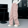 thumbnail image 4 of Big Girl Cargo Pants Cozy Loose Cotton Sweatpants with Multi Pockets Solid Color Baggy Wide Leg Trousers 5-16Y, Pink 15 Years, 4 of 5