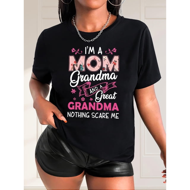 Camiseta informal de mujer negra con estampado floral y letras, cuello redondo, manga corta, algodón (lavable a máquina), romántica, estampado de lazo, top deportivo de ocio.