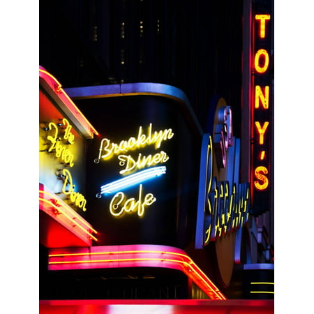 American Brooklyn Diner Cafe at Times Square by Night, Manhattan, New York City, US, USA Print Wall Art By Philippe