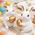 thumbnail image 2 of SLYNSHome Set of 2 Easter Decorations Bunny Figurines with Eggs,Spring Rabbit Tabletop Decor Bunny Statues for Home Table Office Kitchen Farmhouse, 2 of 6