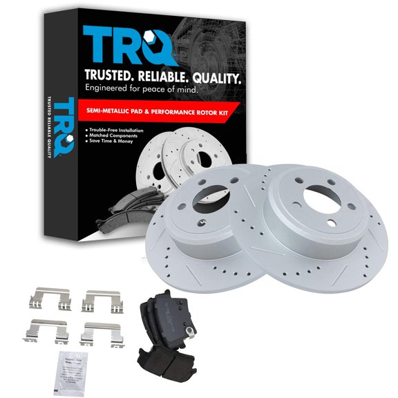 TRQ Rotor & Brake Pad Posi Metallic Performance Drilled Slotted Rear Kit