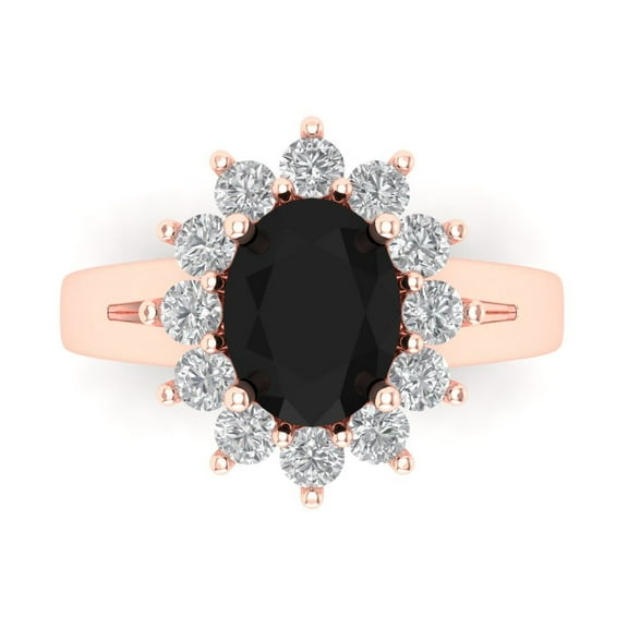 Halo Engagement Ring for Women - 2.72ct Natural Onyx in 14K Rose Gold Promise Ring