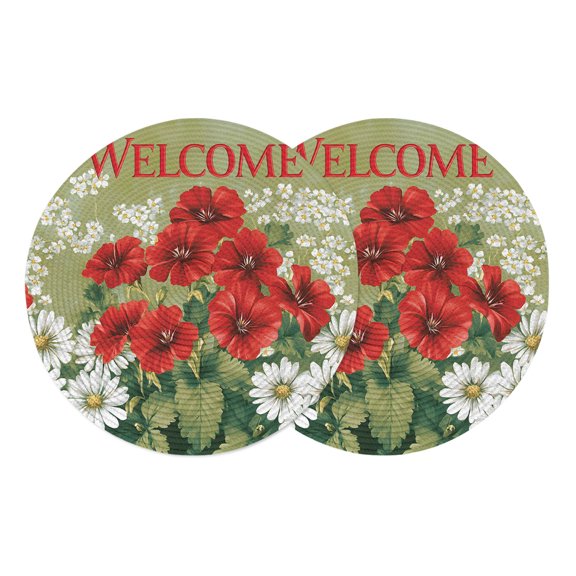 Round Placemats Red Daisy Floral 15 inch Set of 2 Table Mats for Dining Table Green Leaves Flowers Welcome Heat Resistant Non-Slip Kitchen & Home Decorative Place Mat Set
