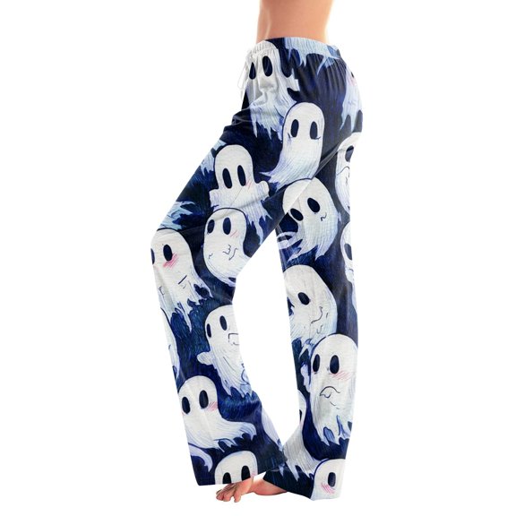 Fabrcox Halloween Women's Pajama Pants Funny Ghost Pumpkin Cat Sleep Pants Women Fall Winter Festival Comfy Women’s Lounge Pants Blue XXL