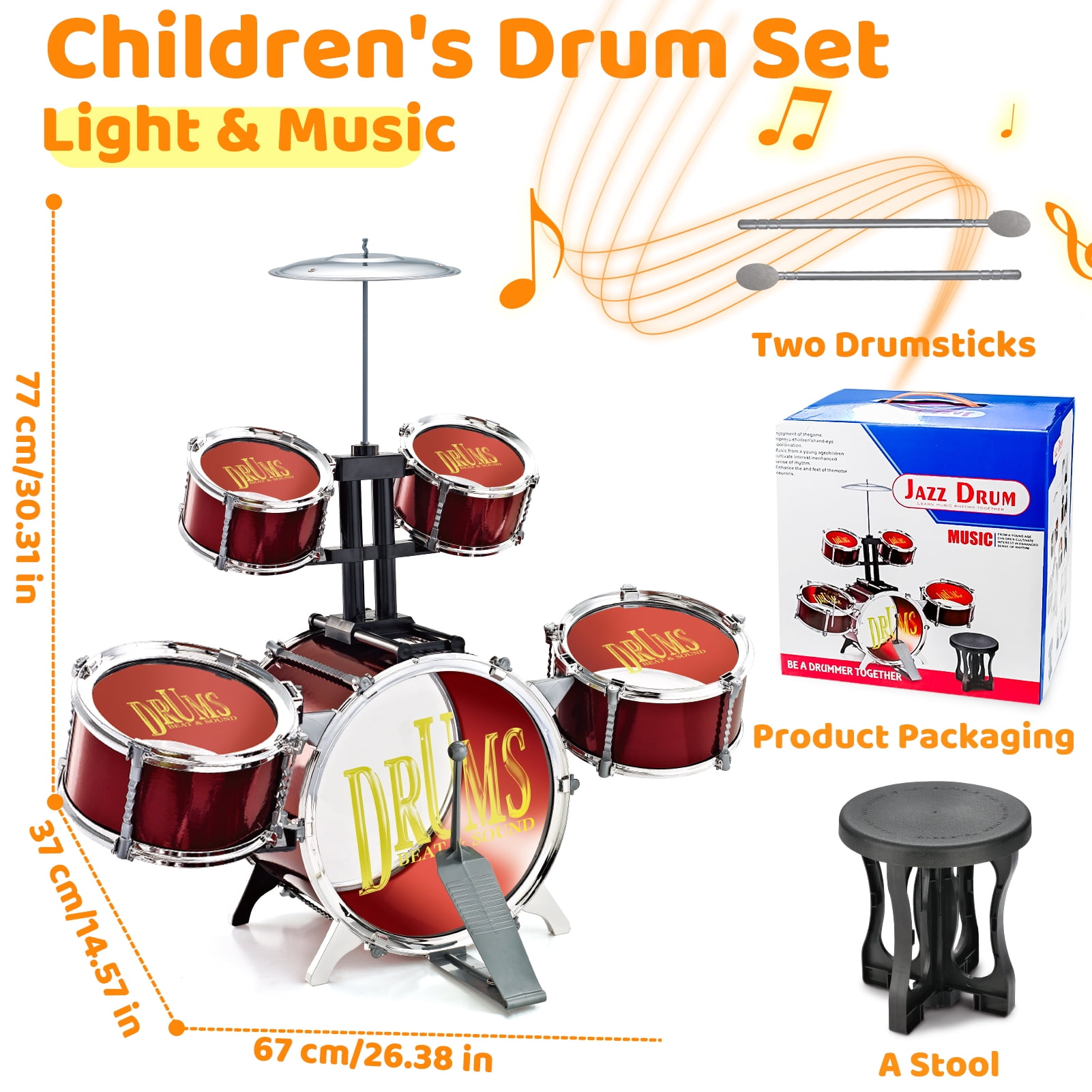 LINXUXIE Upgrade Big Size Kid Drum Set for Toddlers with 5 Jazz Drum Kit & Star Light Musical Instrument Toys,Boys Gils Gifts for Aged 1-3 3-5