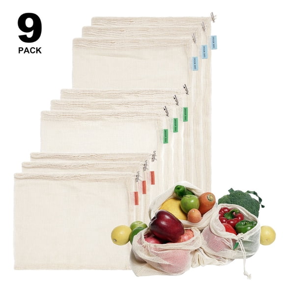 9 Pack Reusable Produce Bags Reusable Washable - vegetable bags grocery reusable - Vegetable Bags - Produce Storage Bag - Mesh Bags for Grocery Shopping, Vegetables & Fruits