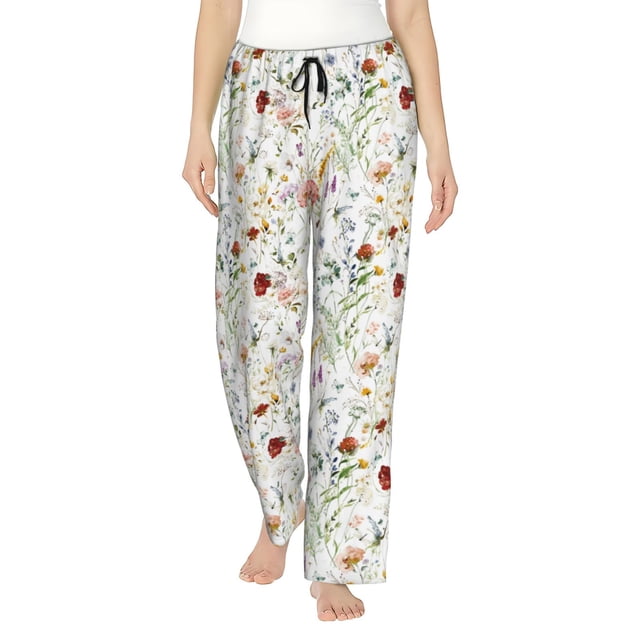 Balery Wildflower Watercolor Pantalones de pijama para mujer, pijamas ultraligeros, pantalones de estar por casa-Medium