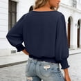 thumbnail image 5 of COMVALUE Banded Bottom Tops for Women Smocked Tops Elastic Cinched Waist Top Dressy Blouse 3/4 Length Sleeve Casual Outfits Blue for Size XXL, 5 of 7