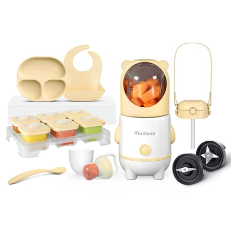 Baby Food Maker, 17 in 1 Baby Food Processor, Food Blender with Baby Food Containers, Yellow