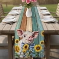 thumbnail image 4 of Cute Pig Table Runner - 72 Inch Long Yellow Sunflowers Teal Brown Wooden Vintage Art Cotton and Linen Blended Dress Scarves Farmhouse Table Runner for Kitchen Dining, Coffee Table, 13" x 72", 4 of 8
