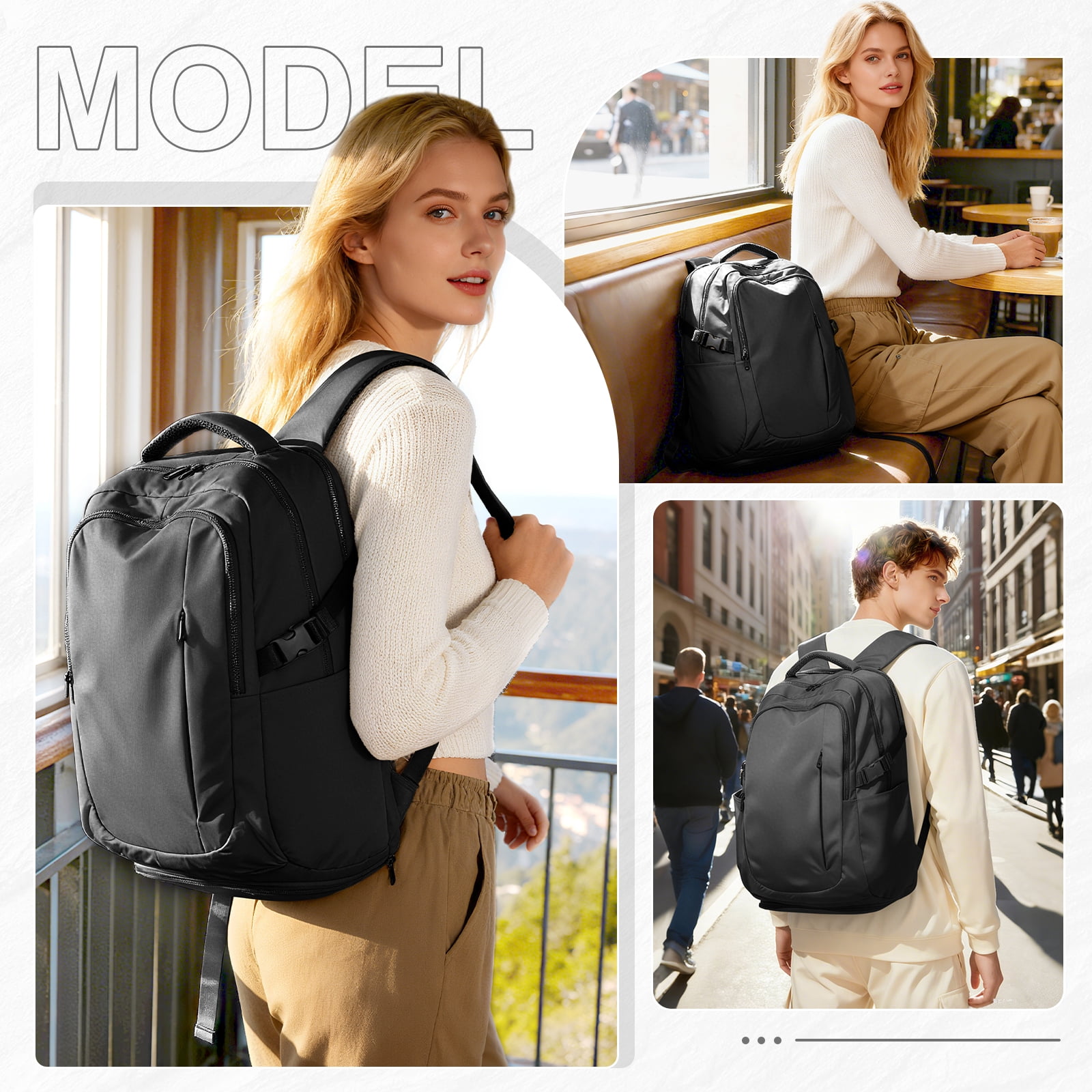 SYCNB Waterproof Lightweight Travel Backpack for Women, Laptop Backpack with Charging Port for College Student, Airline-Approved Carry On Backpack, Personal Item Travel Bag with Shoe Pouch Black