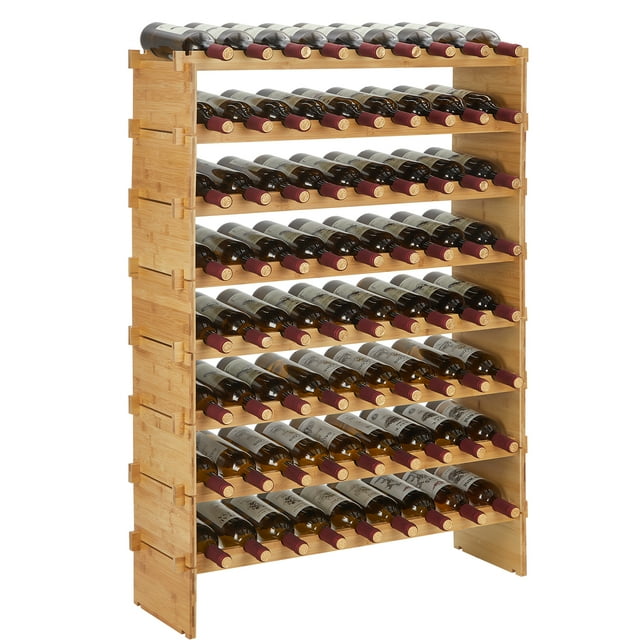 36 Bottles Stackable Modular Wine Rack, 4 Tier Wooden Wine Storage Rack, Bamboo Wine Display Shelves, Wobble-Free Wine Holder Freestanding Floor Wine Bottle Rack for Bar Cellar