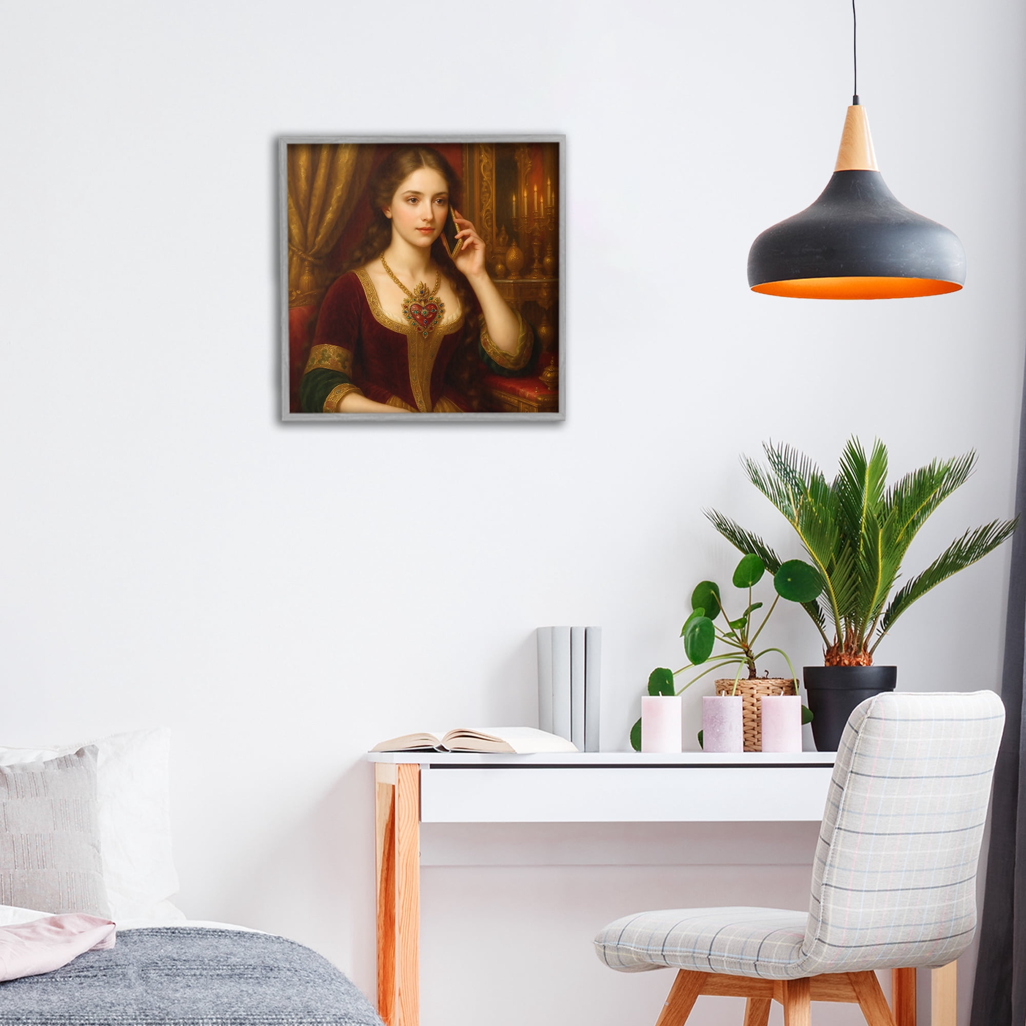 Stupell Industries Rococo Woman with Cell Phone Gray Framed Giclee Art, design by Grotto Studios