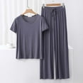 thumbnail image 2 of Sentmoon 2 Pcs Pyjama d'Été pour Femmes Ensemble Col Rond Tenue de Nuit pour Femmes Manches Courtes Coupe Décontractée Couleur Unie Robe de Nuit Décontractée pour Sommeil Profond Gris G, 2 of 4