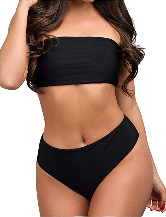 high waisted strapless bikini set