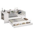 thumbnail image 3 of Twin Size Daybed with Trundle and Desk, Wood Daybed Frame with Storage Drawers and Side Shelves, Pull-Out Guest Bed, No Box Spring Needed, White, 3 of 10