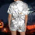 thumbnail image 3 of Halloween Pjs Set for Women Lounge Sets 2 Piece Ghost Pumpkin Print Short Sleeve Button Down Fluffy Sleepwear with Short Weightless Relaxed Fit Womens Pjs, 3 of 6