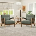 thumbnail image 7 of Bonzy Home Mid-Century Modern Accent Chair — Comfy Fabric Lounge Armchair with Wood Frame & Throw Pillow, Green, 7 of 7