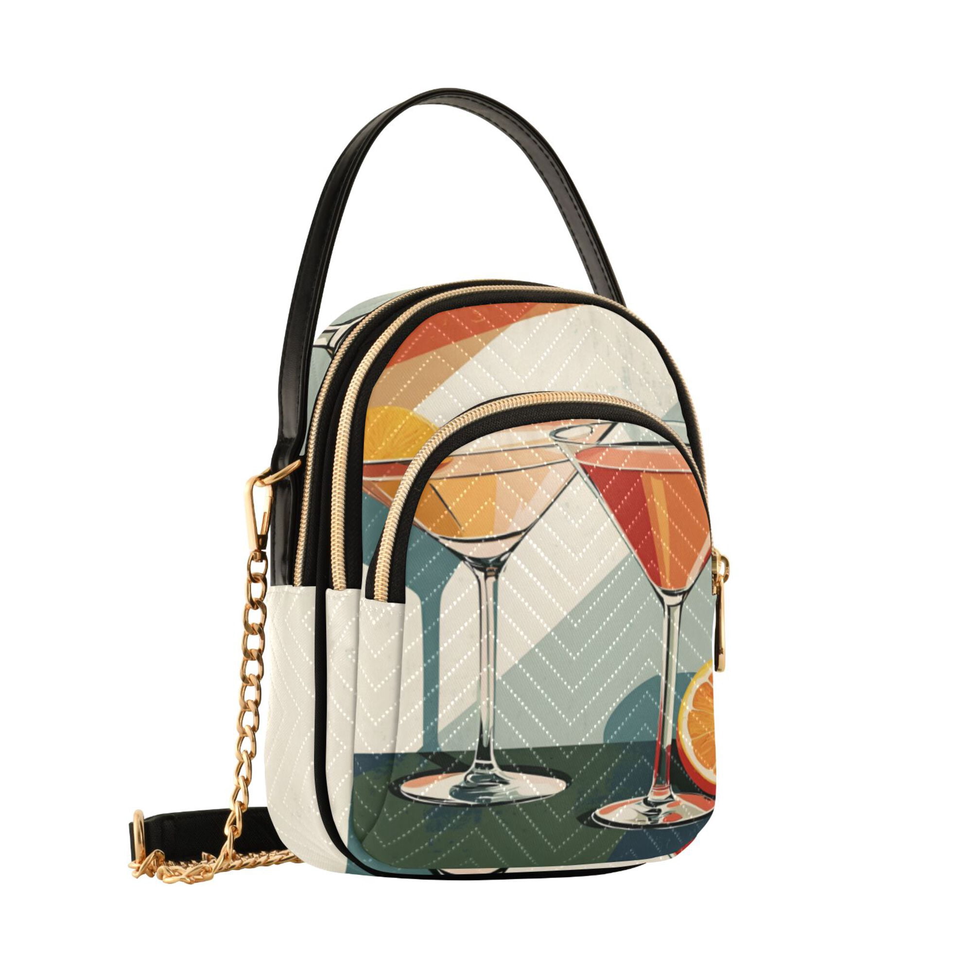 FORMRS Crossbody Bag for Women Quilted Travel Shoulder Cell Phone Purse with Chain Strap Handbag, Mid Century Orange Juice